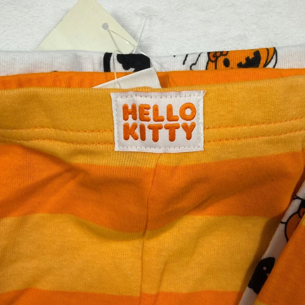 Sanrio Hello Kitty Halloween Pumpkin Orange Striped Pajama Set Kids Size 4 NEW